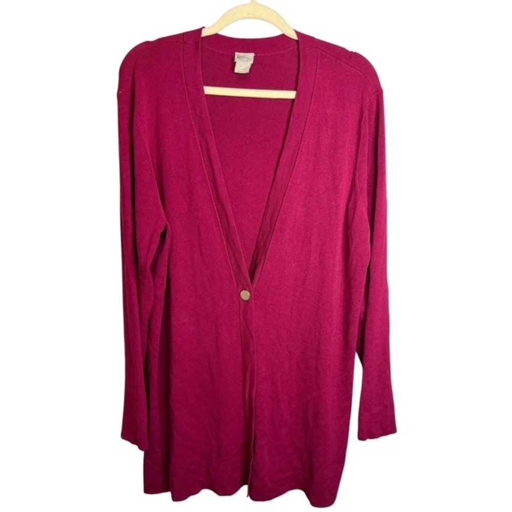 Chico's Sweater Womens XL Longline Single Button Knit Cardigan Burgundy Chicos 3